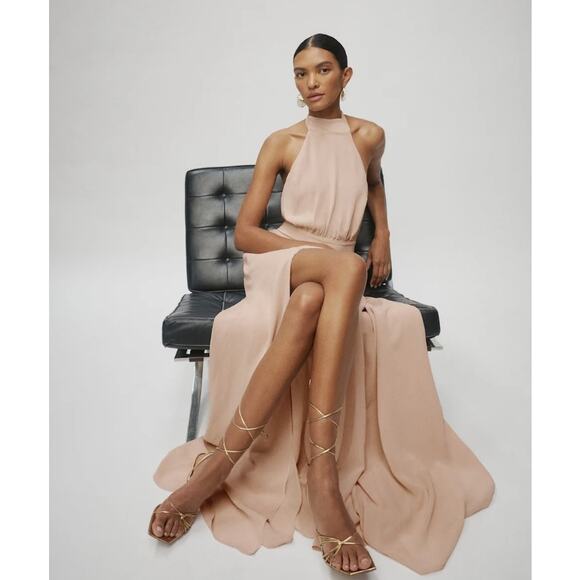 NWT Reformation Andee Halter Maxi Dress Size 4 CHAMPAGNE pink #2F502